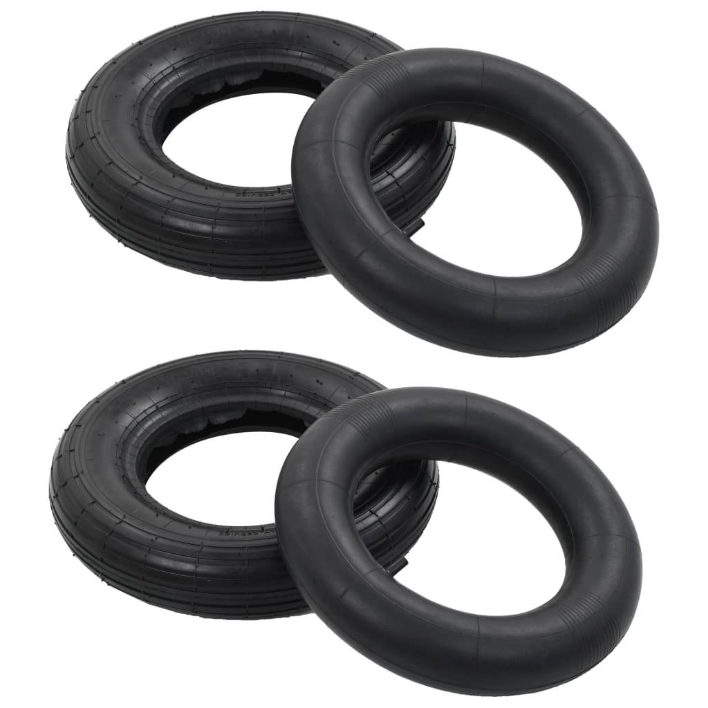 4 Piece Wheelbarrow Tire and Inner Tube Set 3.50-8 4PR Rubber - The Home Maker