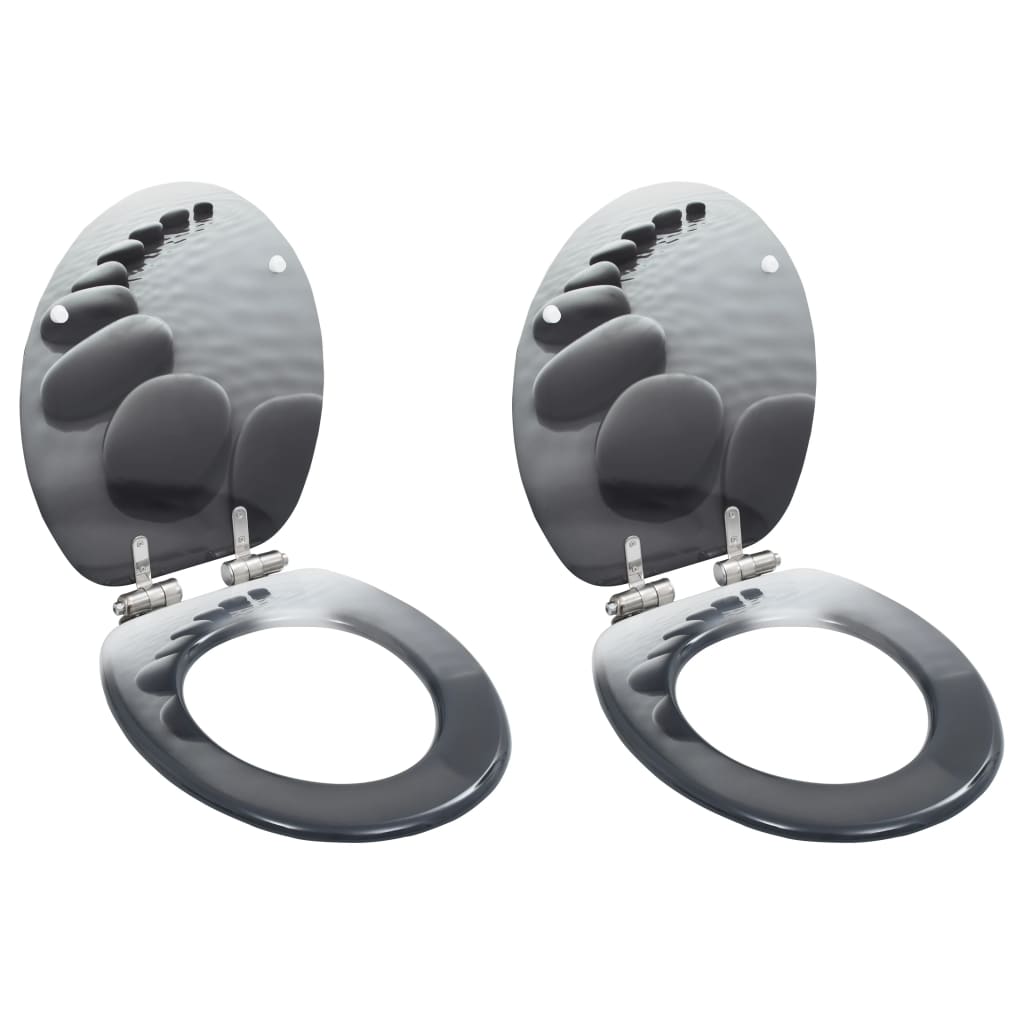 WC Toilet Seats 2 pcs with Soft Close Lids MDF Stones Design - Merlin Deals