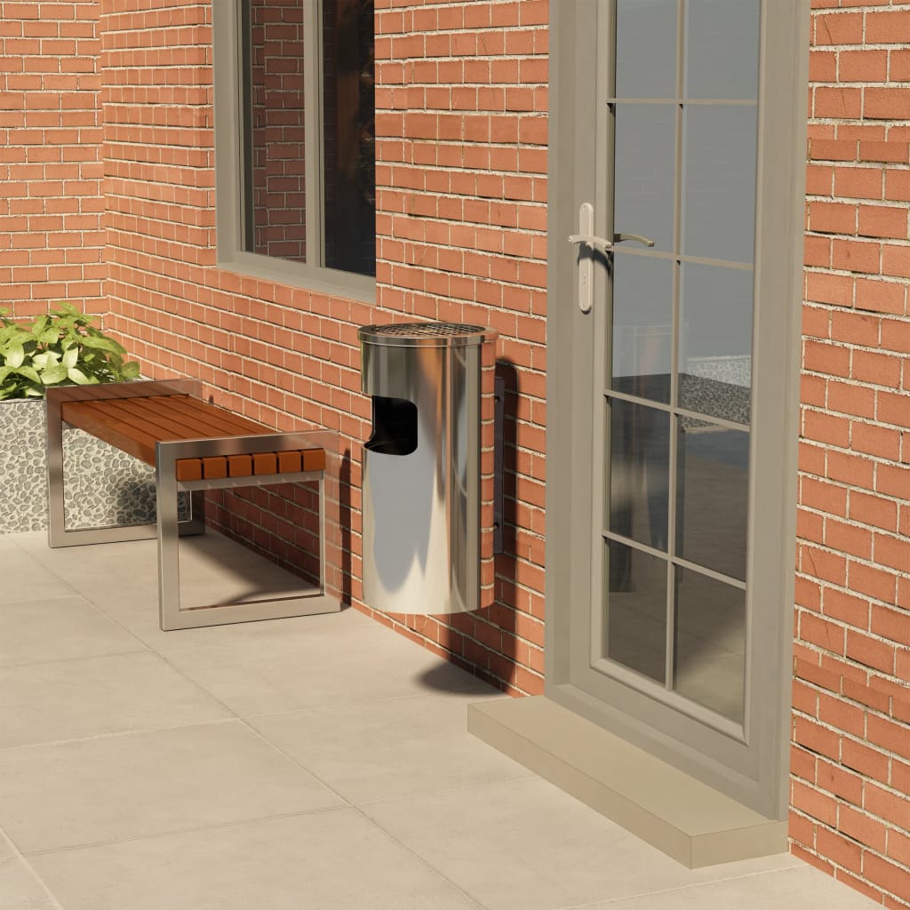 Wall Ashtray Dustbin Stainless Steel 26 L - Unbeatable Bargains