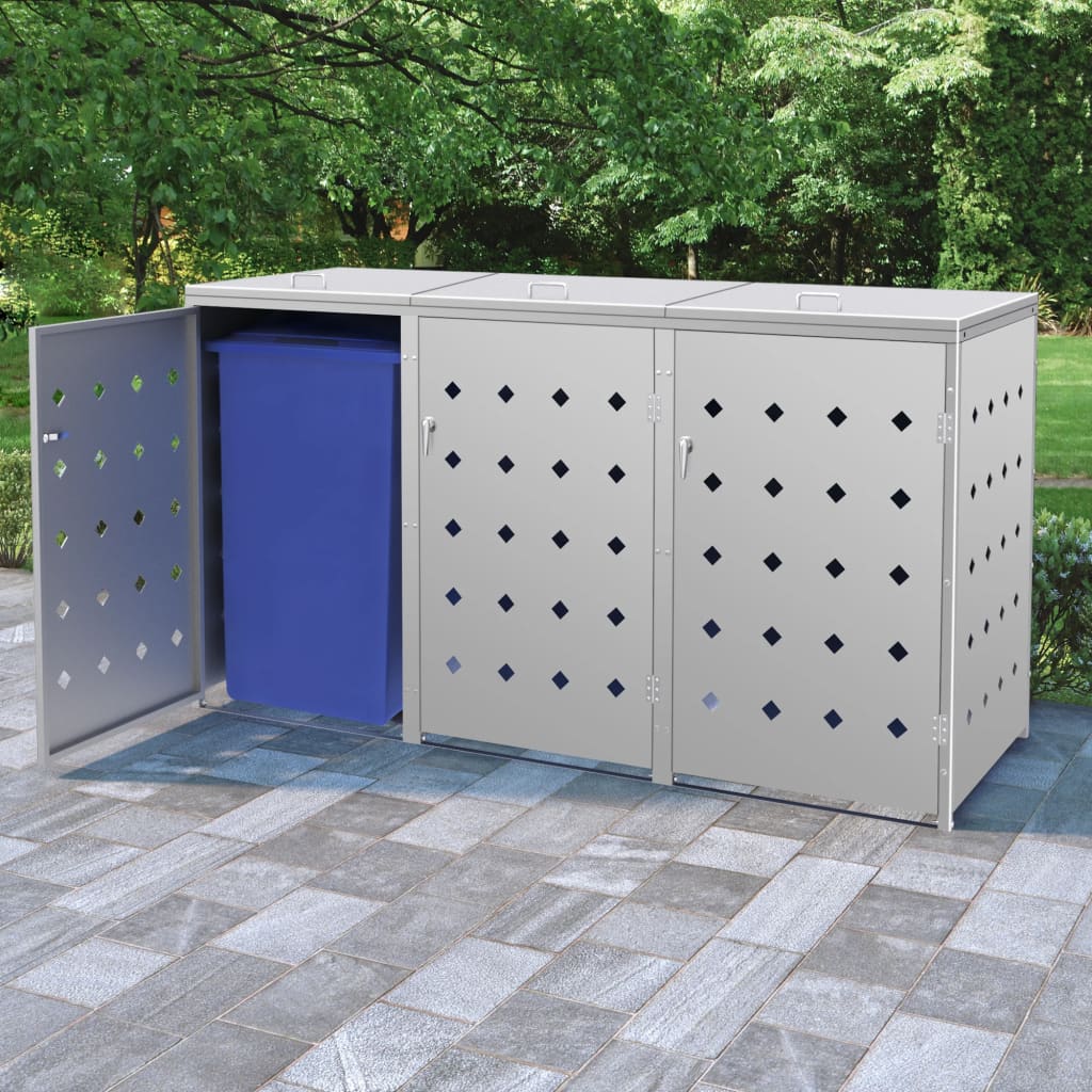 Triple Wheelie Bin Shed 240 L Stainless Steel - Sid & Sam