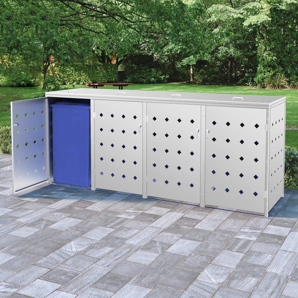 Quadruple Wheelie Bin Shed 240 L Stainless Steel - The Home Maker