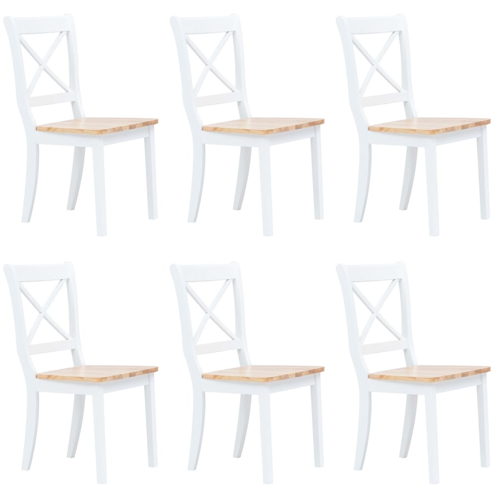 Dining Chairs 6 pcs White and Light Wood Solid Rubber Wood - Sid & Sam
