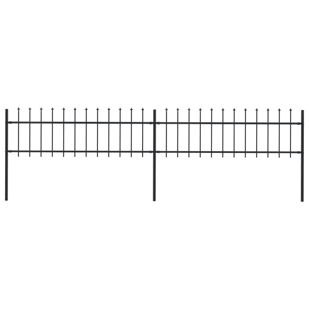Garden Fence with Spear Top Steel 3.4x0.6 m Black - Design Hut