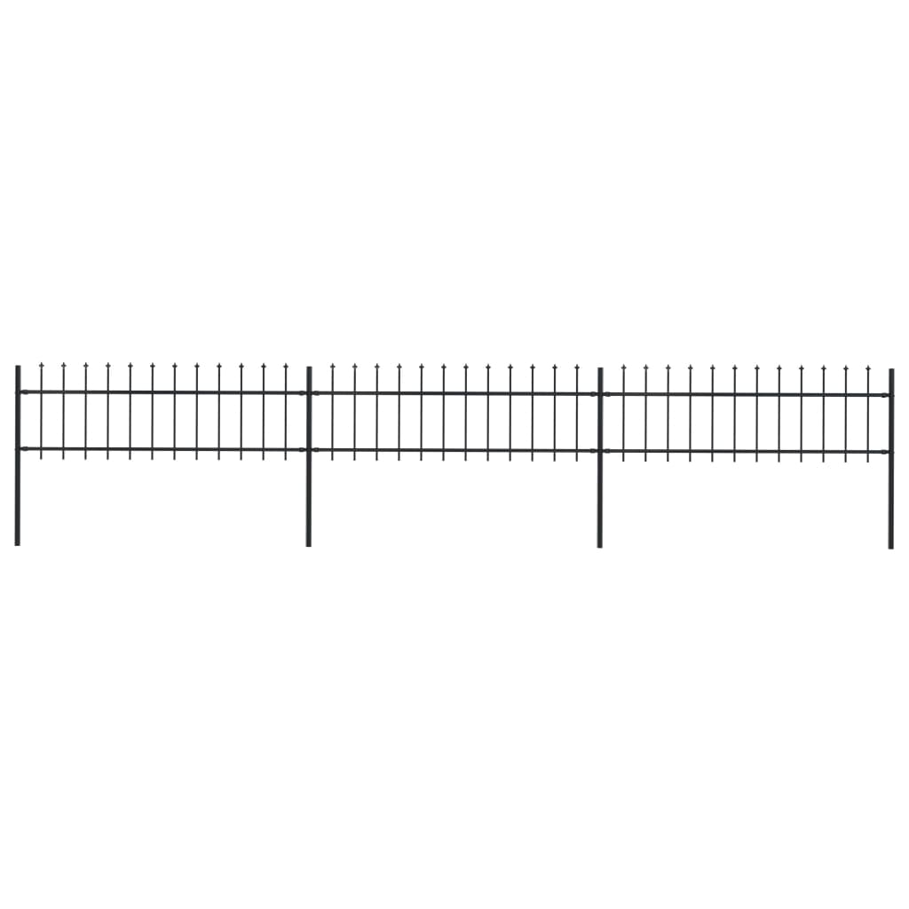 Garden Fence with Spear Top Steel 5.1x0.6 m Black - All Things Good