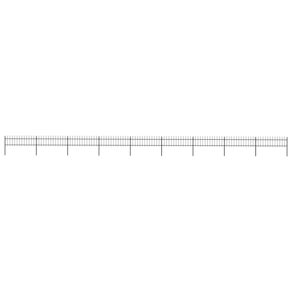 Garden Fence with Spear Top Steel 15.3x0.6 m Black - Brittle & Co