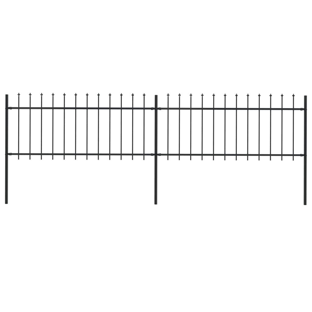 Garden Fence with Spear Top Steel 3.4x0.8 m Black - Brittle & Co