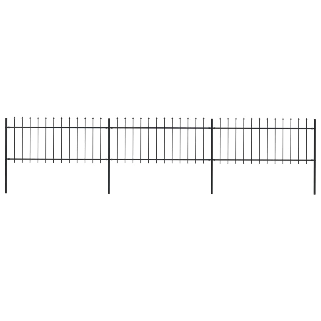 Garden Fence with Spear Top Steel 5.1x0.8 m Black - Discount Dealers