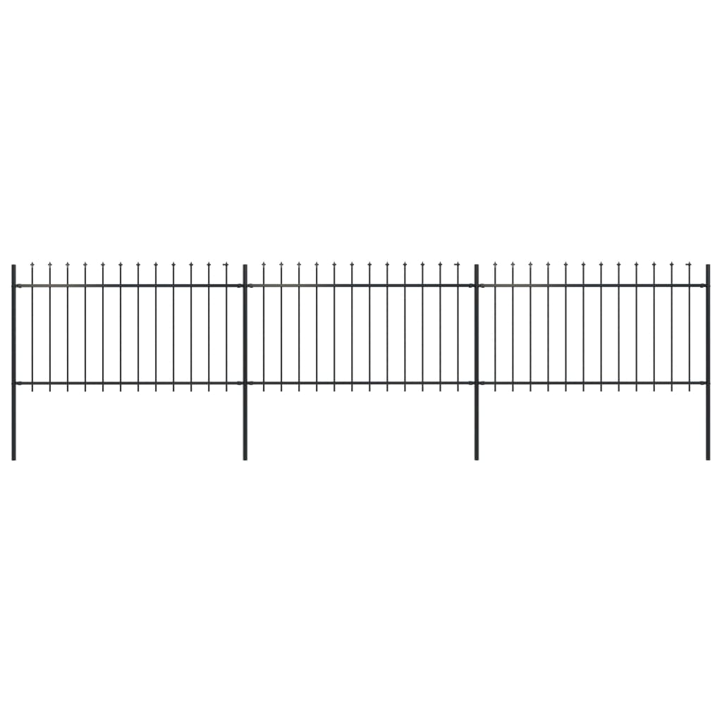 Garden Fence with Spear Top Steel 5.1x1 m Black - Millennium Furniture