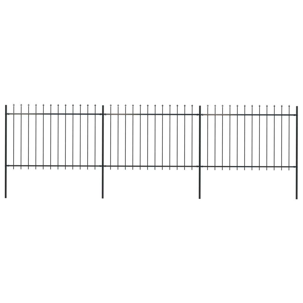 Garden Fence with Spear Top Steel 5.1x1.2 m Black - Brittle & Co