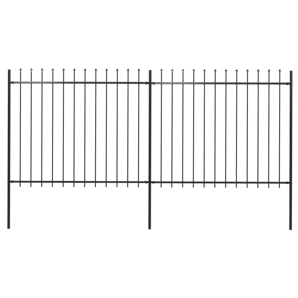 Garden Fence with Spear Top Steel 3.4x1.5 m Black - R and M Furniture
