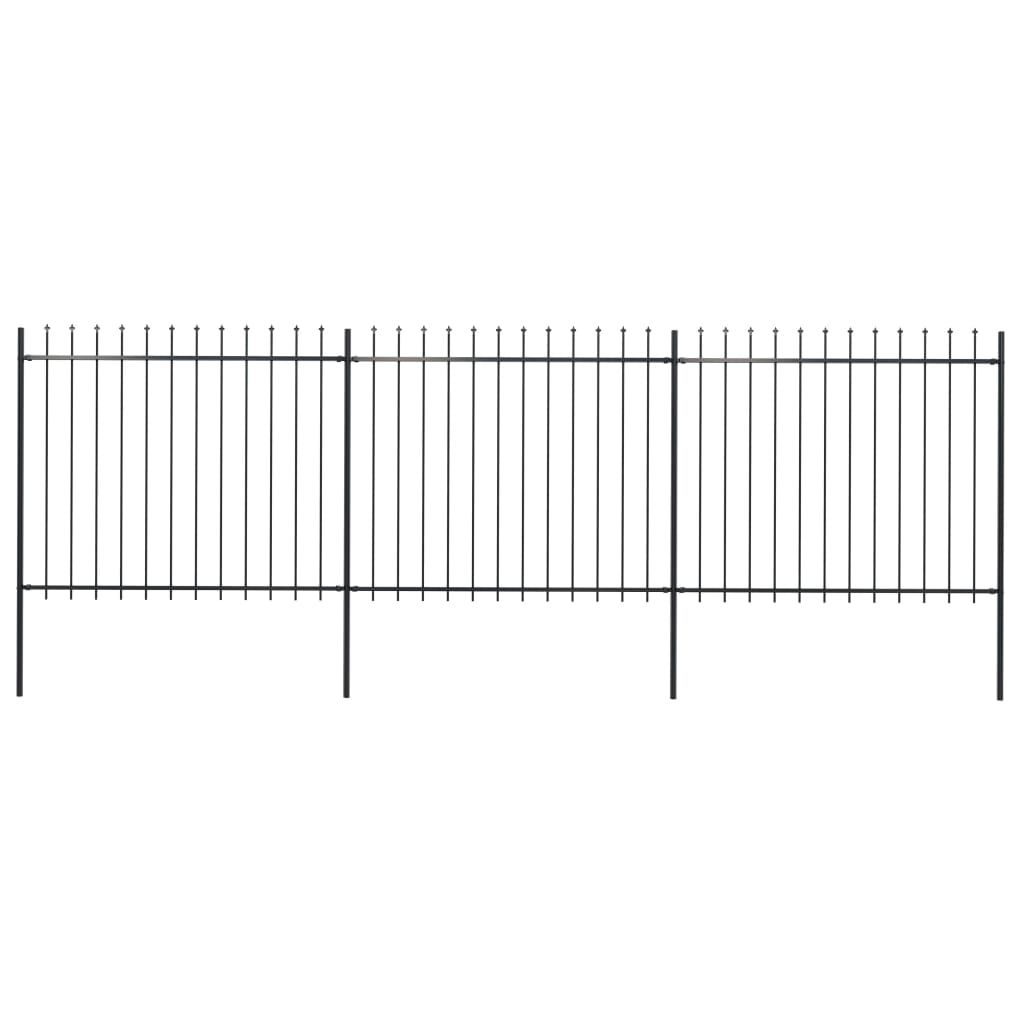Garden Fence with Spear Top Steel 5.1x1.5 m Black - Casper Homes