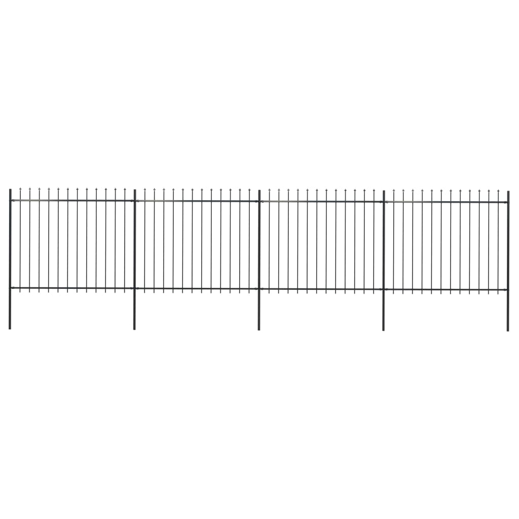 Garden Fence with Spear Top Steel 6.8x1.5 m Black - All Things Good