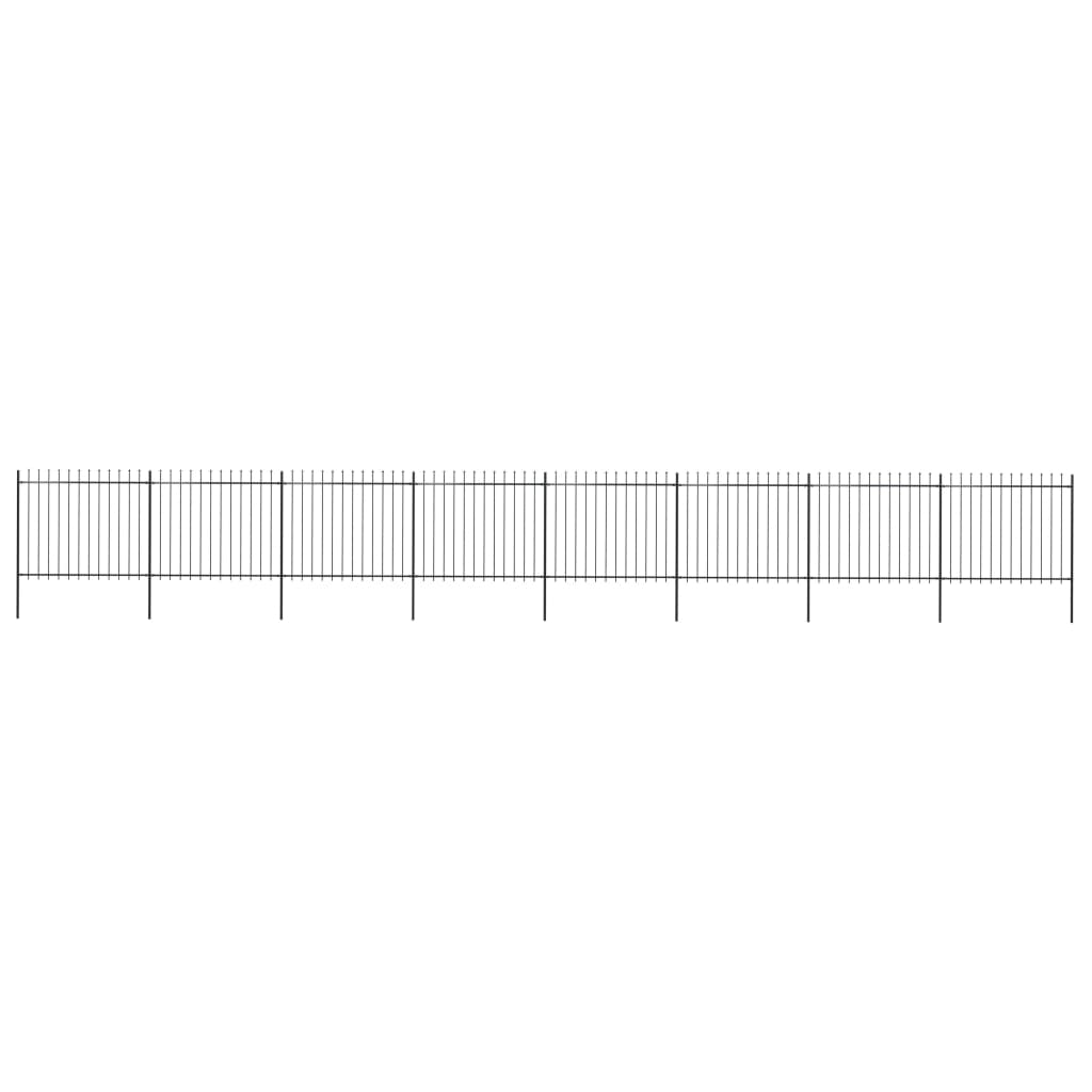 Garden Fence with Spear Top Steel 13.6x1.5 m Black - Brittle & Co