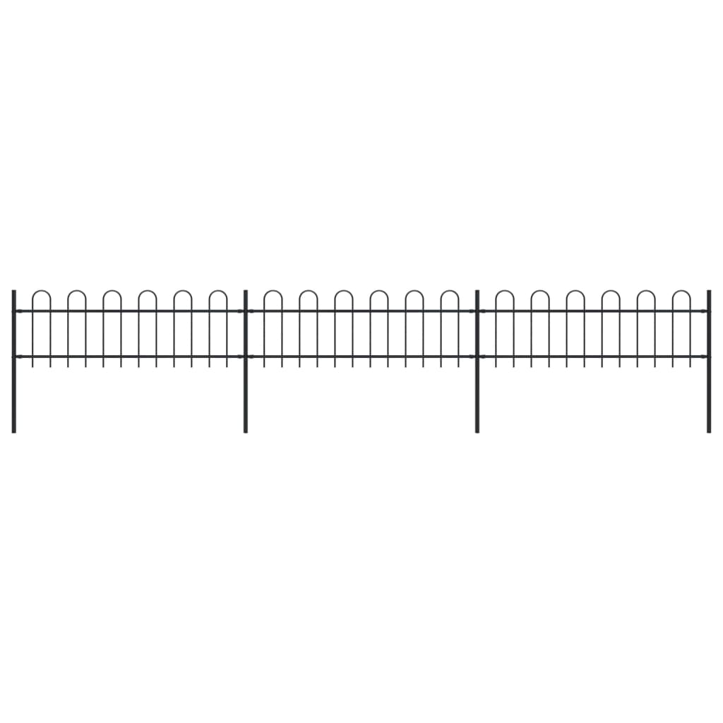 Garden Fence with Hoop Top Steel 5.1x0.6 m Black - Sid & Sam