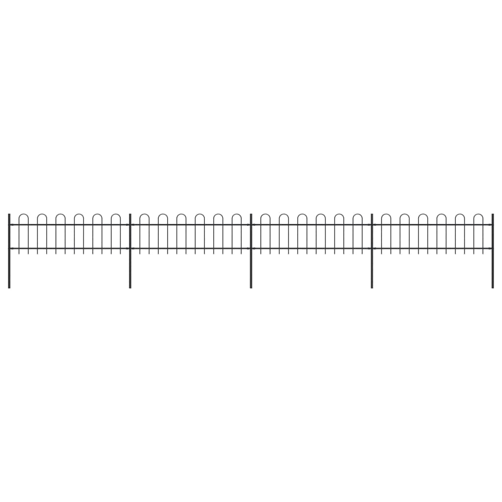 Garden Fence with Hoop Top Steel 6.8x0.6 m Black - Brittle & Co
