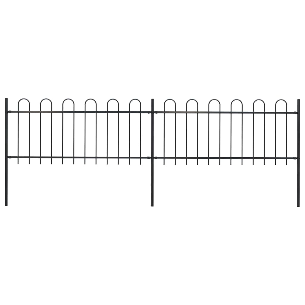 Garden Fence with Hoop Top Steel 3.4x0.8 m Black - Brittle & Co