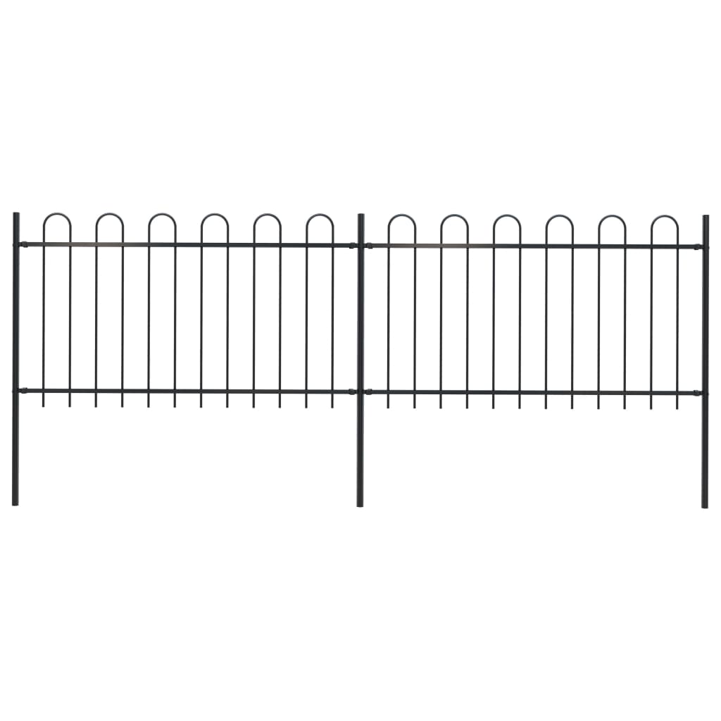 Garden Fence with Hoop Top Steel 3.4x1 m Black - Decor Base