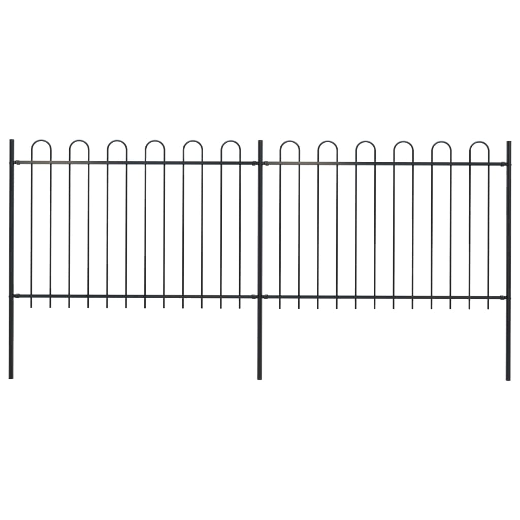 Garden Fence with Hoop Top Steel 3.4x1.2 m Black - Direct Imports