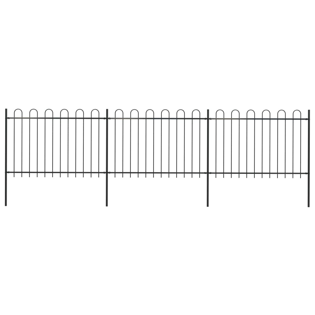 Garden Fence with Hoop Top Steel 5.1x1.2 m Black - Design Hut
