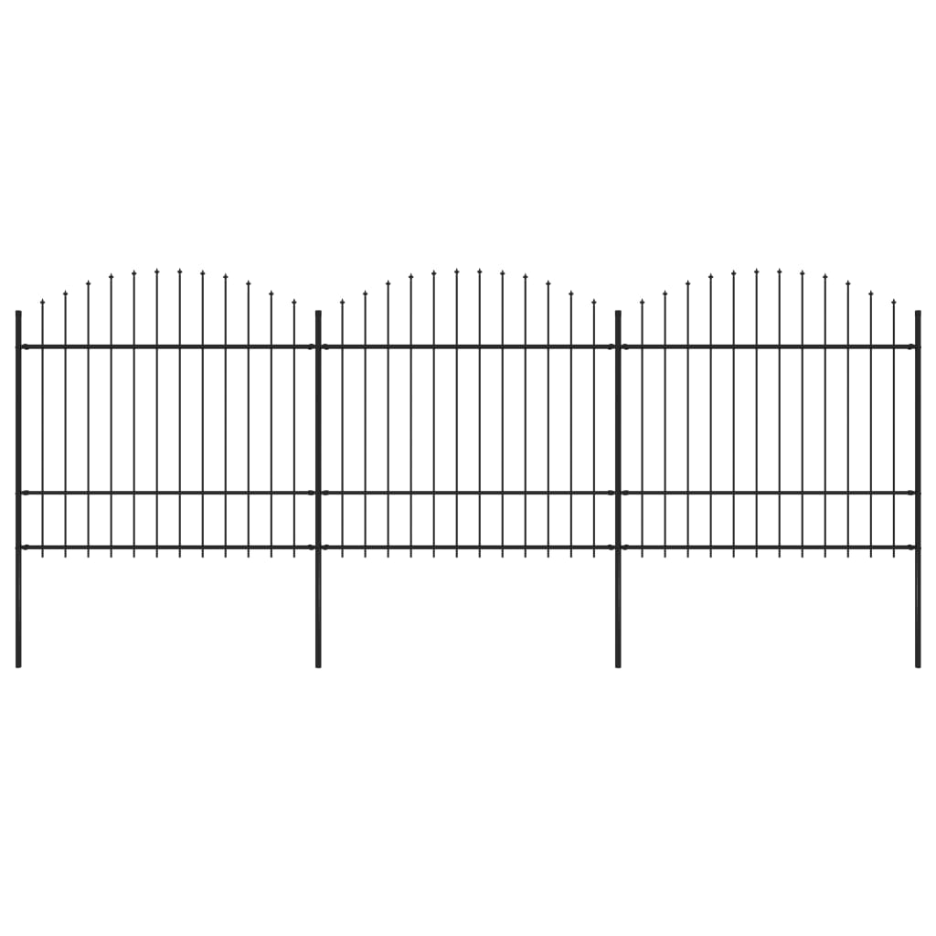 Garden Fence with Spear Top Steel (1.5-1.75)x5.1 m Black - Millennium Furniture