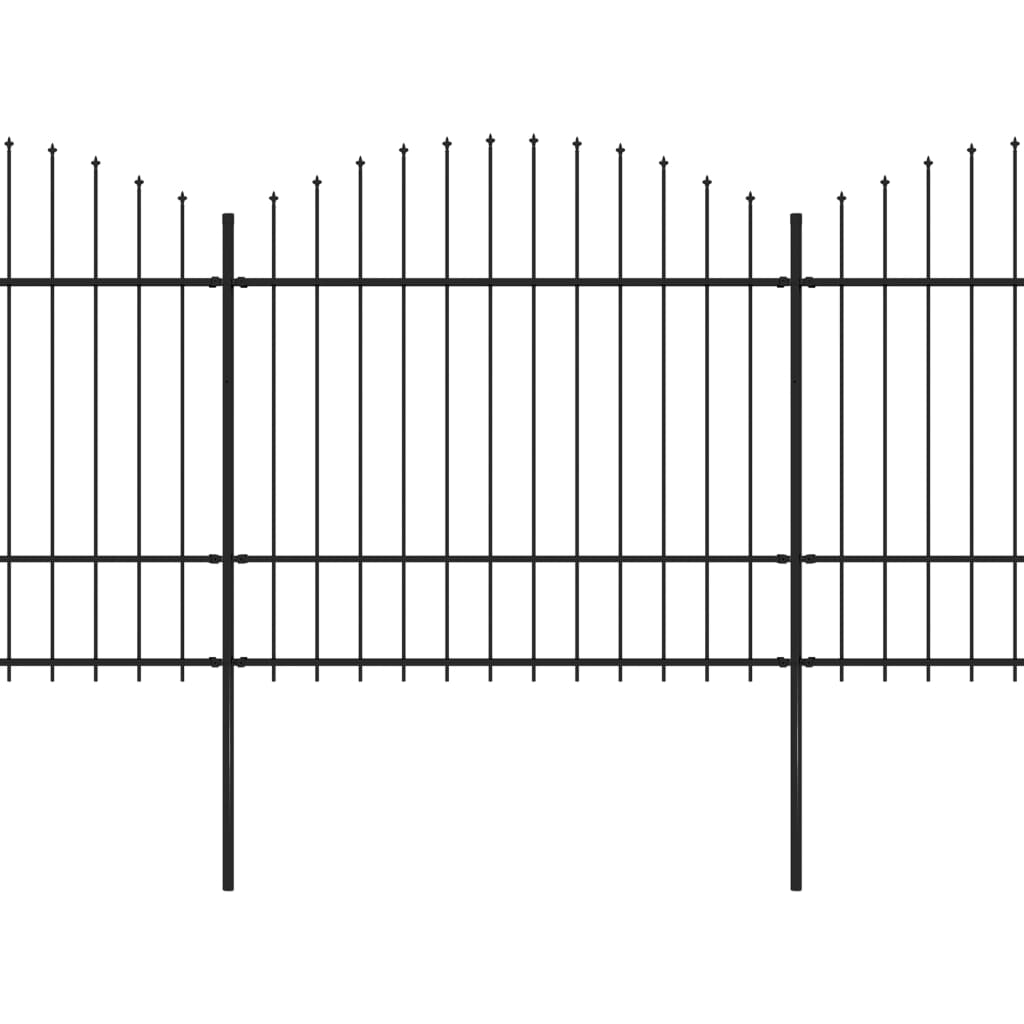 Garden Fence with Spear Top Steel (1.5-1.75)x10.2 m Black - Millennium Furniture