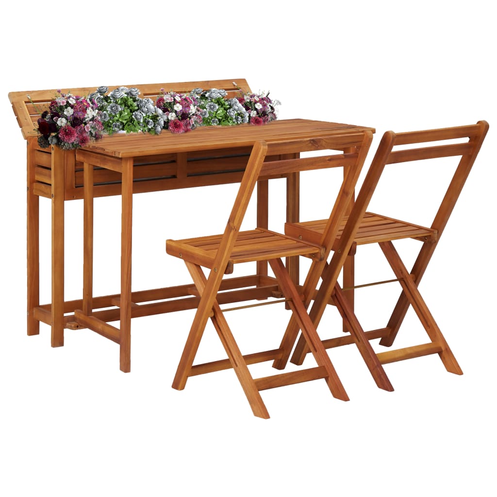 Garden Planter Table with 2 Bistro Chairs Solid Acacia Wood - R and M Furniture