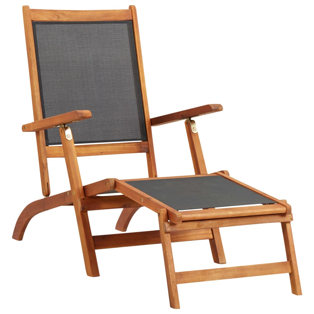 Outdoor Deck Chair Solid Acacia Wood and Textilene - Design Hut
