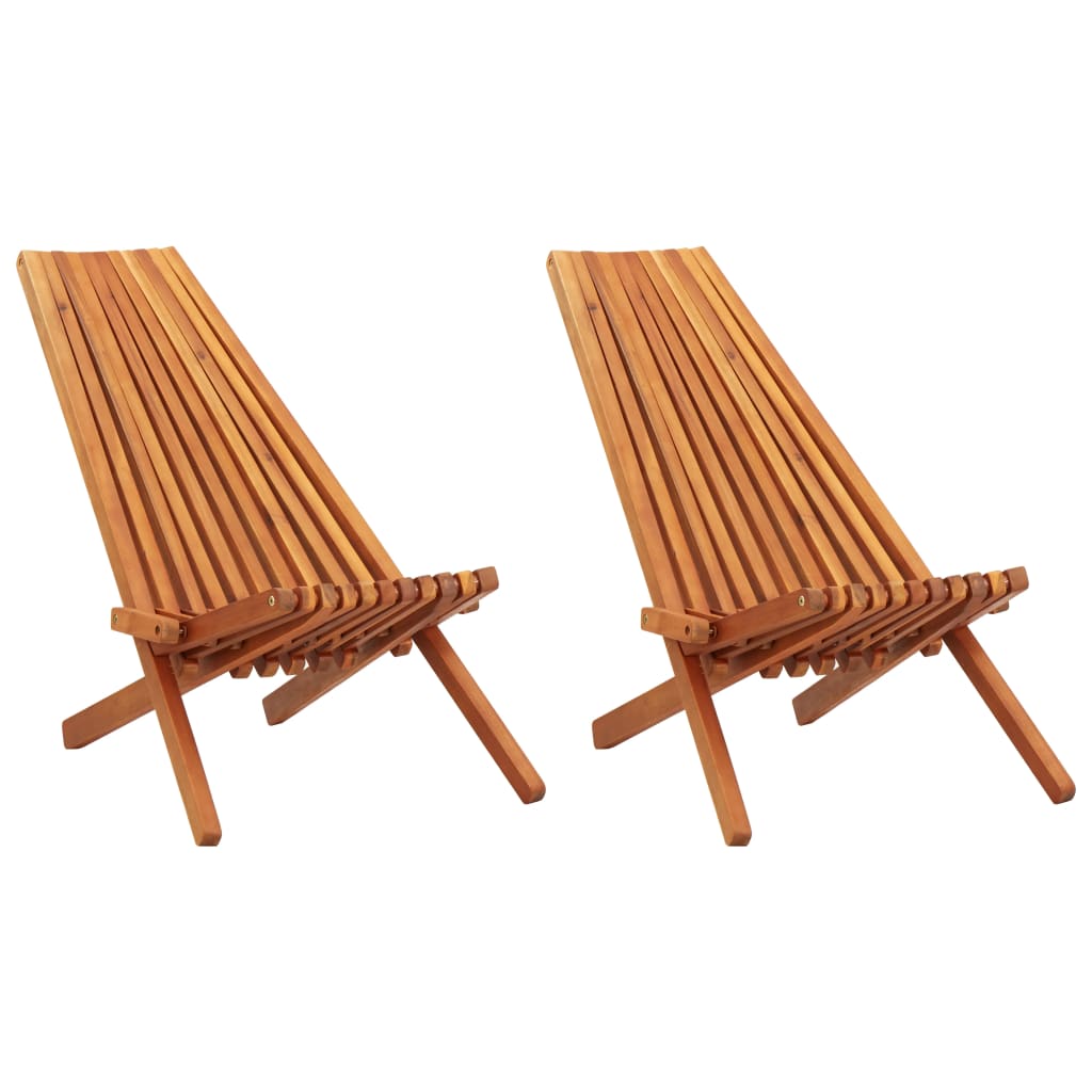 Folding Outdoor Lounge Chairs 2 pcs Solid Acacia Wood - Decor Base