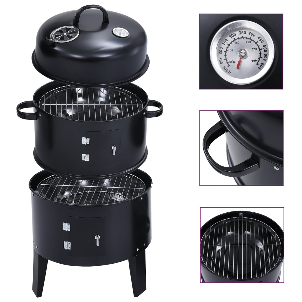 3-in-1 Charcoal Smoker BBQ Grill 40x80 cm - Decor Base