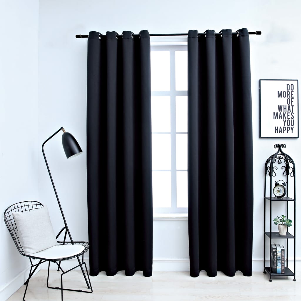 Blackout Curtains with Metal Rings 2 pcs Black 140x245 cm - R and M Furniture