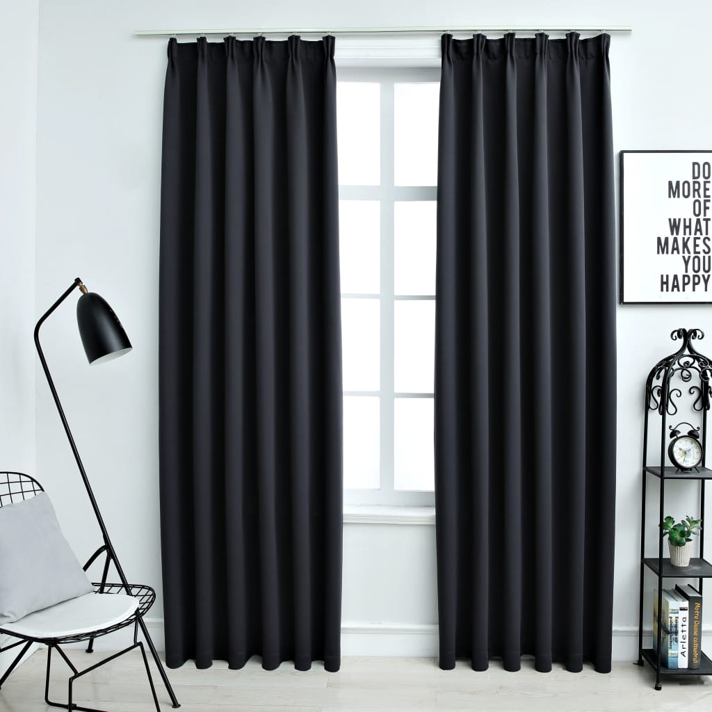 Blackout Curtains with Hooks 2 pcs Black 140x225 cm - Unbeatable Bargains