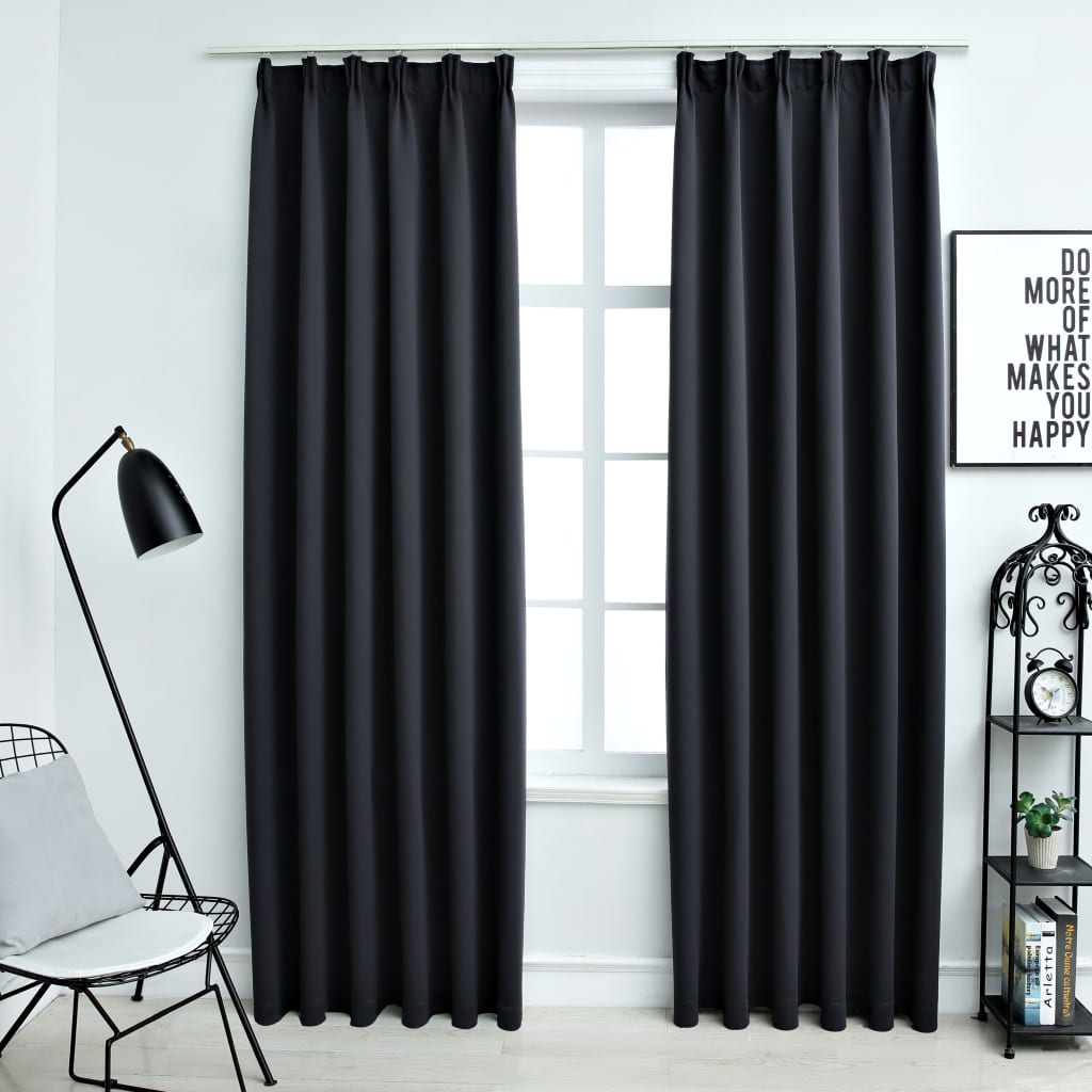 Blackout Curtains with Hooks 2 pcs Black 140x245 cm - Brittle & Co