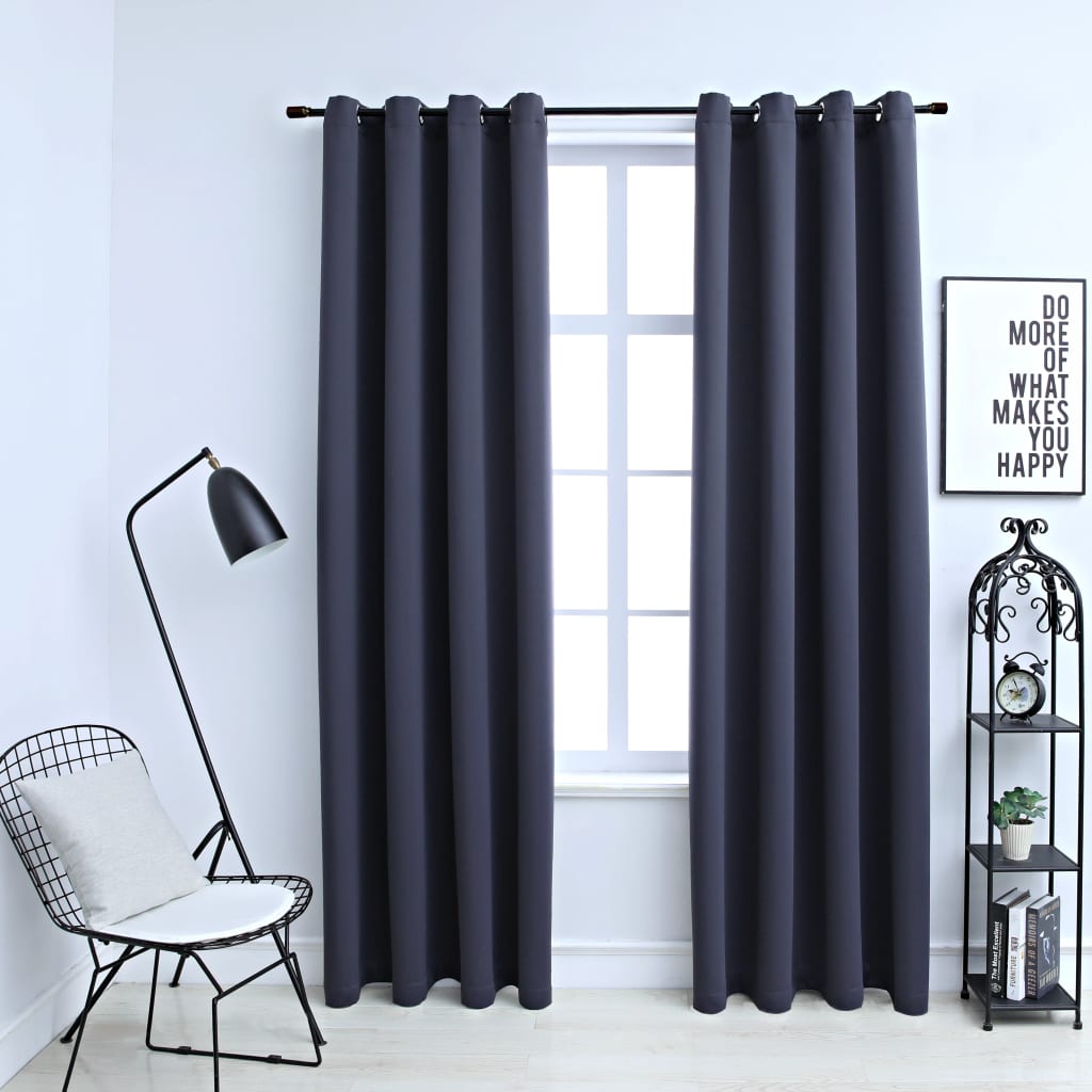 Blackout Curtains with Metal Rings 2 pcs Anthracite 140x175 cm - Style and Chic