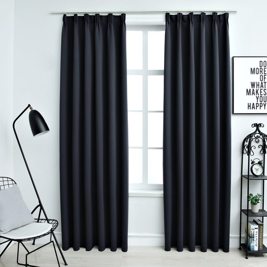 Blackout Curtains with Hooks 2 pcs Anthracite 140x245 cm - Design Hut