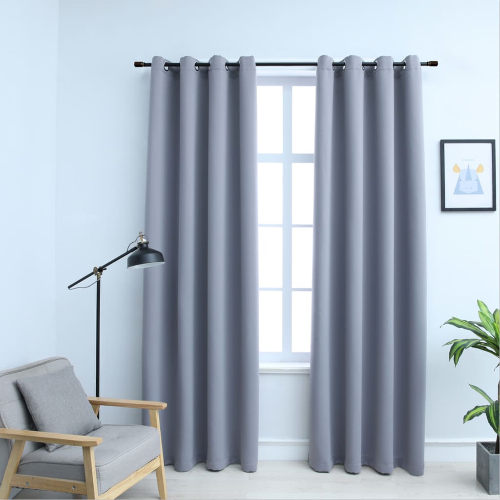 Blackout Curtains with Metal Rings 2 pcs Grey 140x175 cm - Design Hut