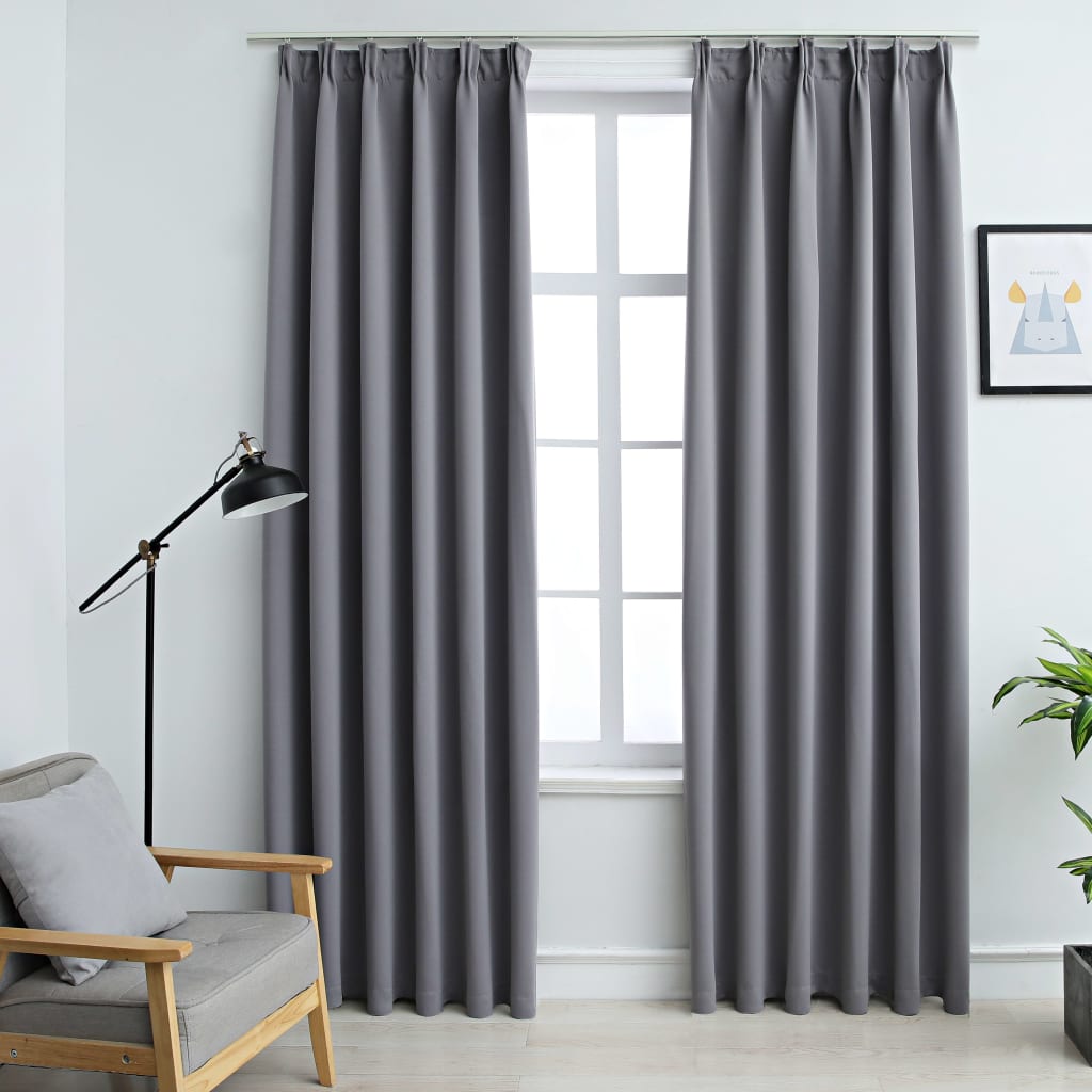 Blackout Curtains with Hooks 2 pcs Grey 140x245 cm - Design Hut