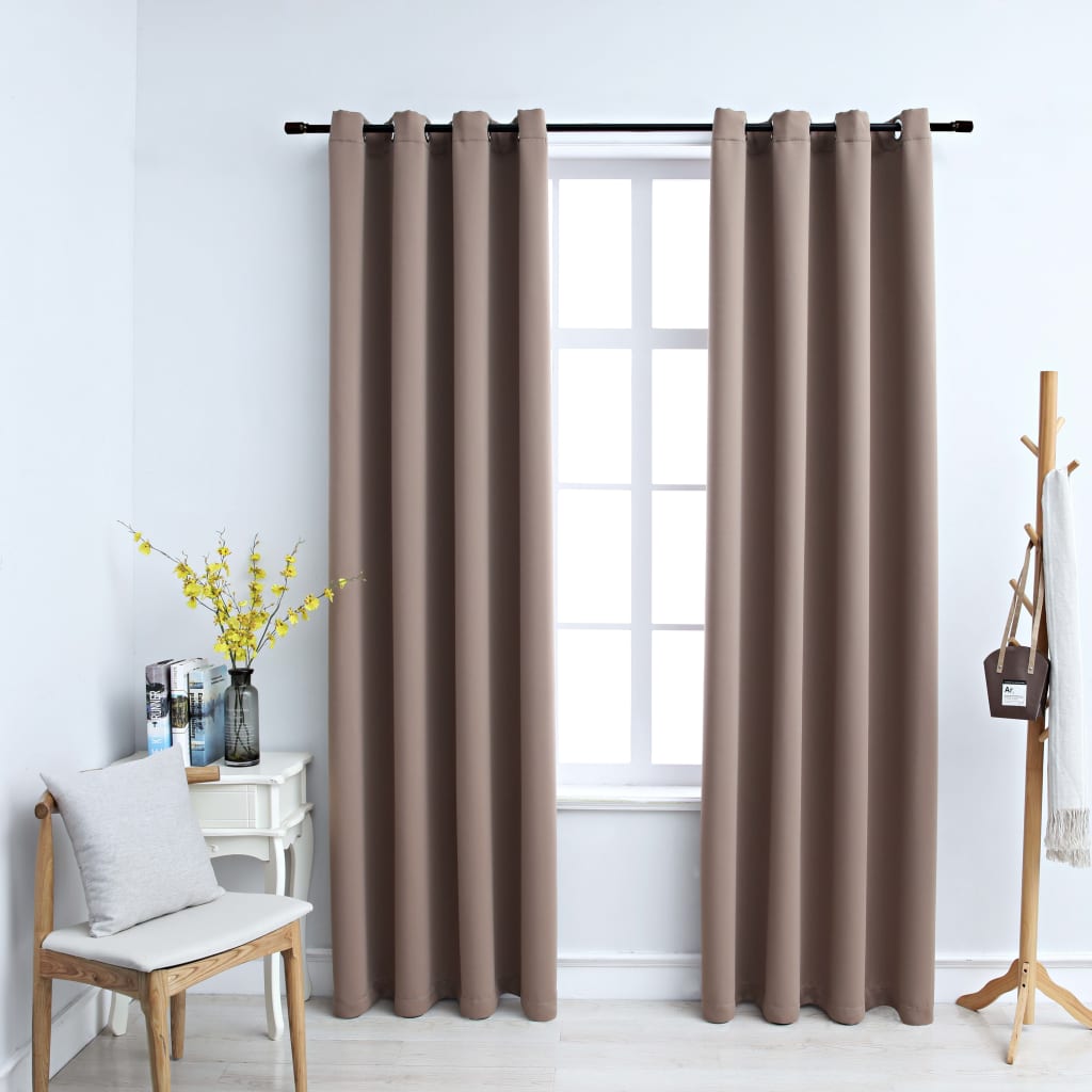 Blackout Curtains with Metal Rings 2 pcs Taupe 140x245 cm - Merlin Deals