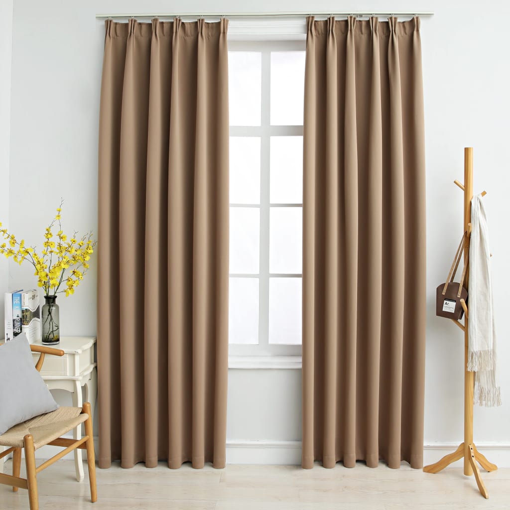 Blackout Curtains with Hooks 2 pcs Taupe 140x225 cm - Discount Dealers