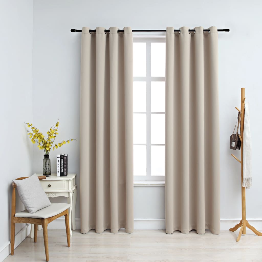 Blackout Curtains with Metal Rings 2 pcs Beige 140x225 cm - Merlin Deals