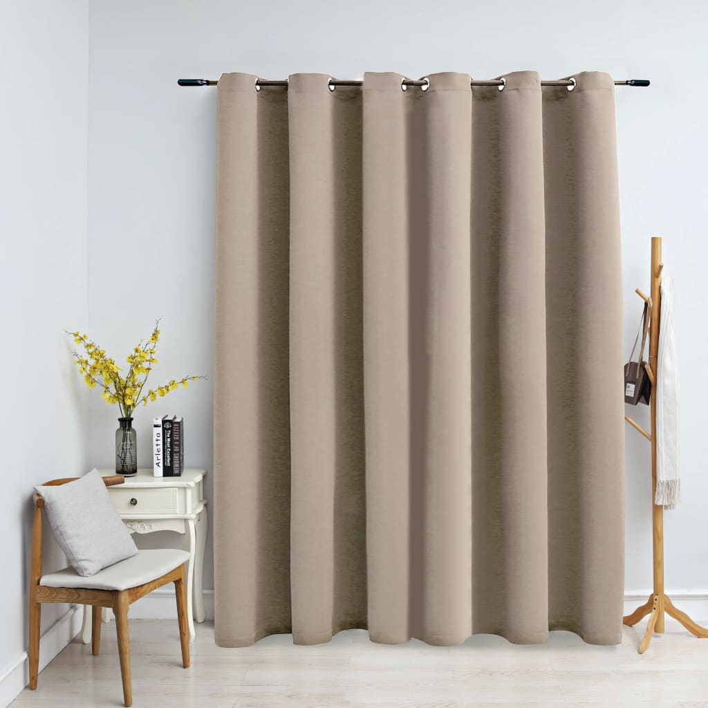 Blackout Curtain with Metal Rings Beige 290x245 cm - Design Hut