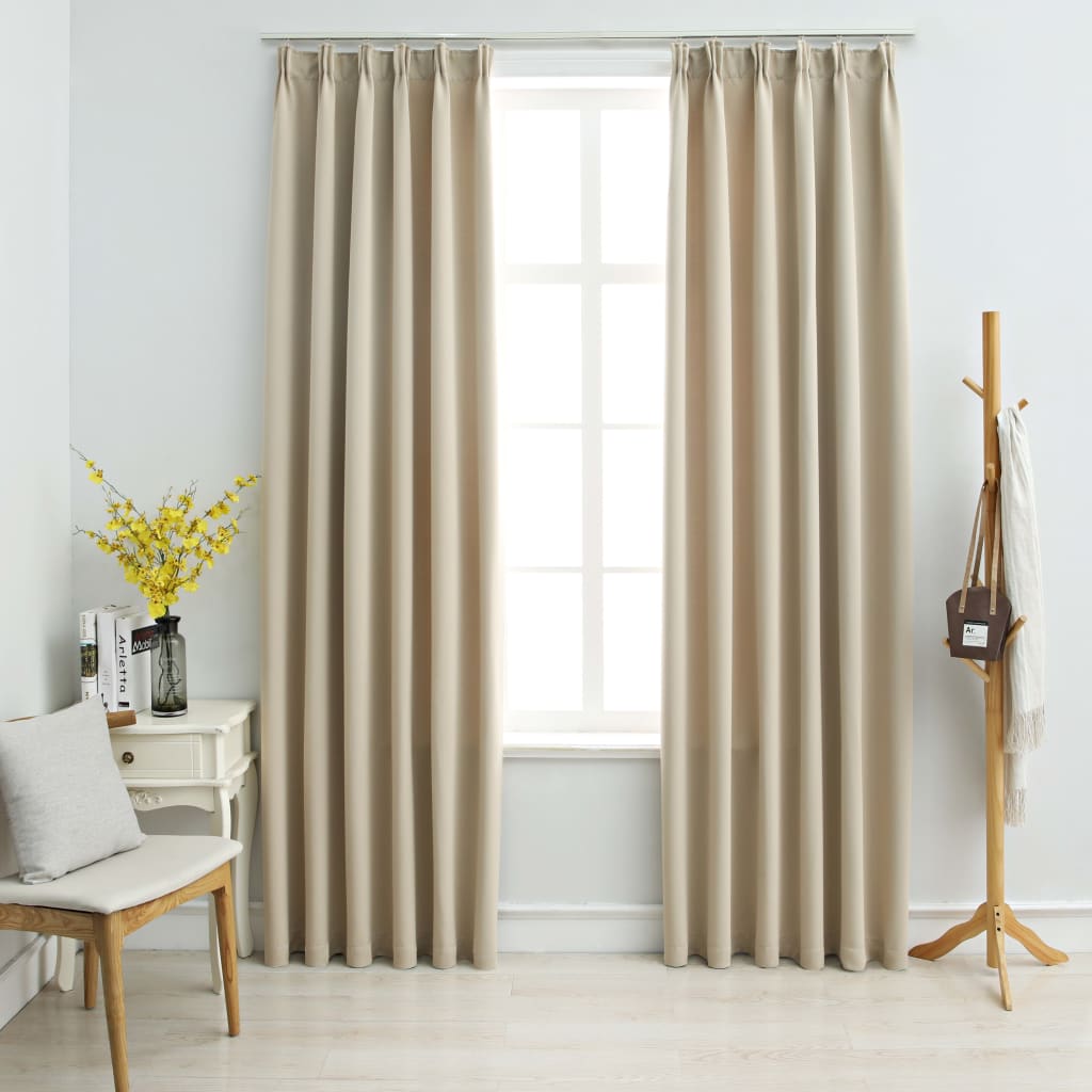 Blackout Curtains with Hooks 2 pcs Beige 140x175 cm - Direct Imports