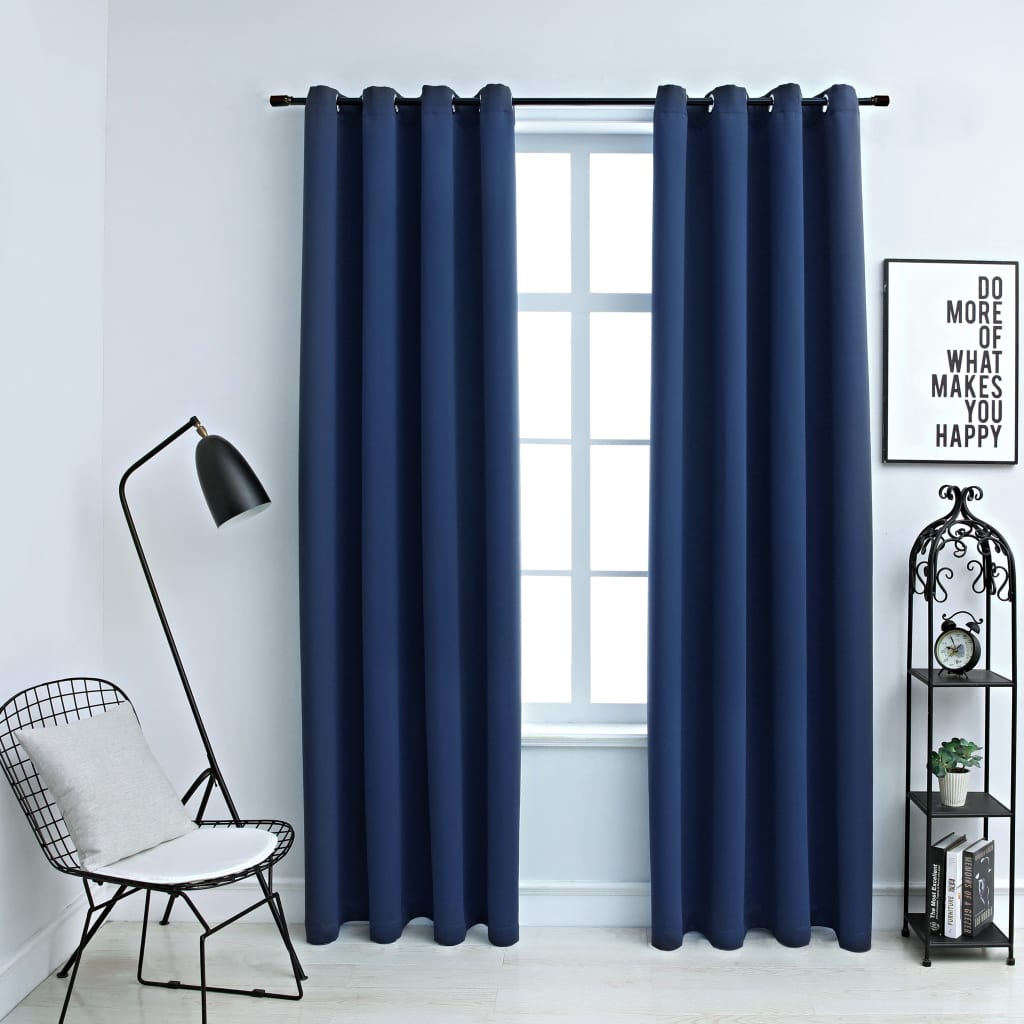 Blackout Curtains with Metal Rings 2 pcs Blue 140x175 cm - R and M Furniture