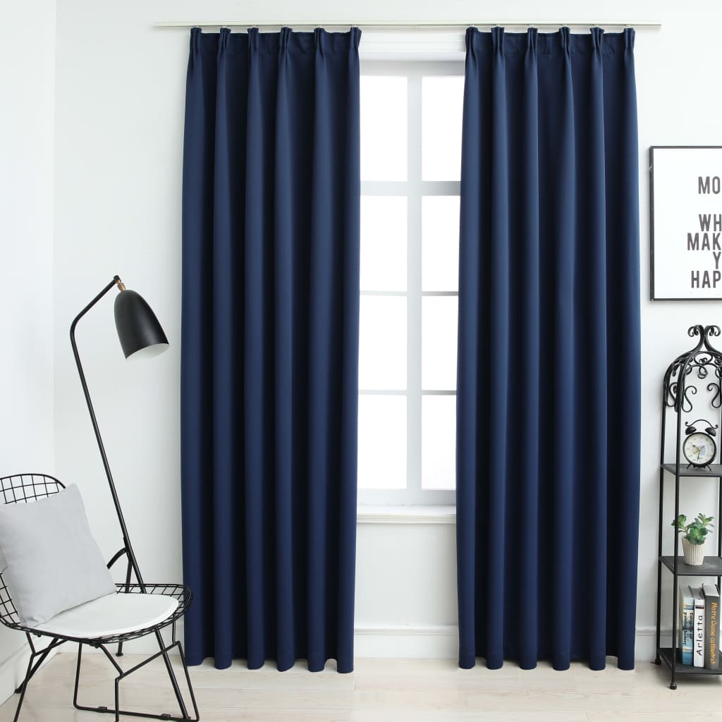 Blackout Curtains with Hooks 2 pcs Blue 140x225 cm - Unbeatable Bargains