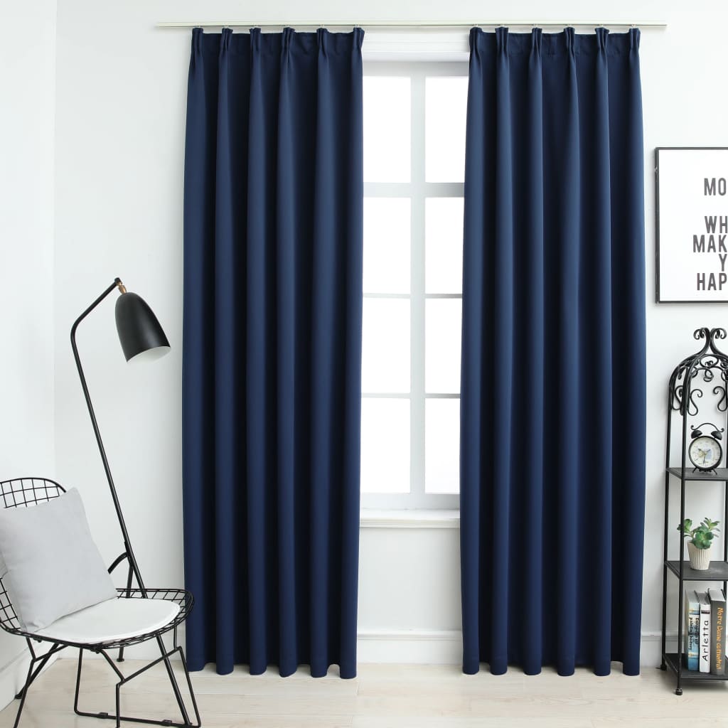 Blackout Curtains with Hooks 2 pcs Blue 140x245 cm - Tyrell & Tyrell