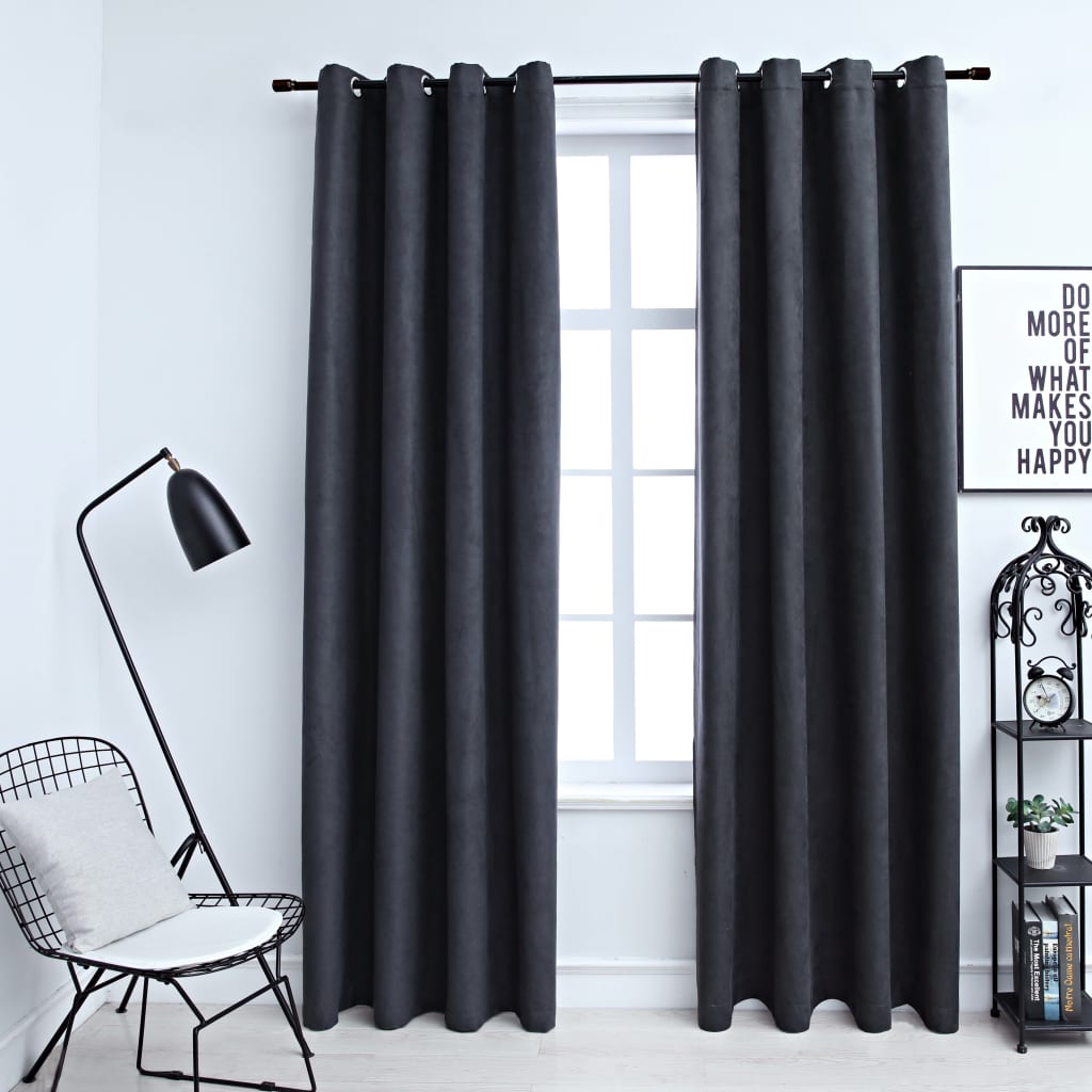Blackout Curtains with Metal Rings 2 pcs Anthracite 140x175 cm - Design Hut