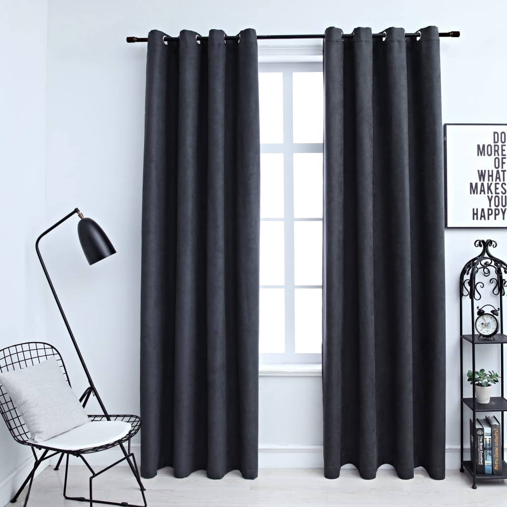 Blackout Curtains with Metal Rings 2 pcs Anthracite 140x225 cm - Direct Imports
