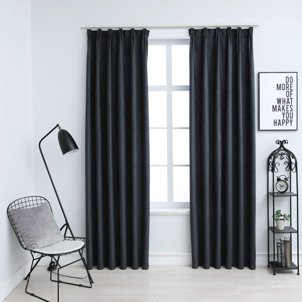 Blackout Curtains with Hooks 2 pcs Anthracite 140x175 cm - Tyrell & Tyrell