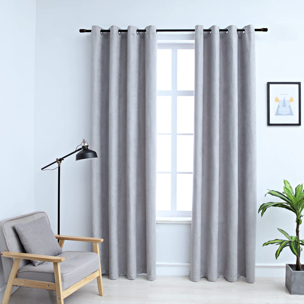 Blackout Curtains with Metal Rings 2 pcs Grey 140x245 cm - Design Hut