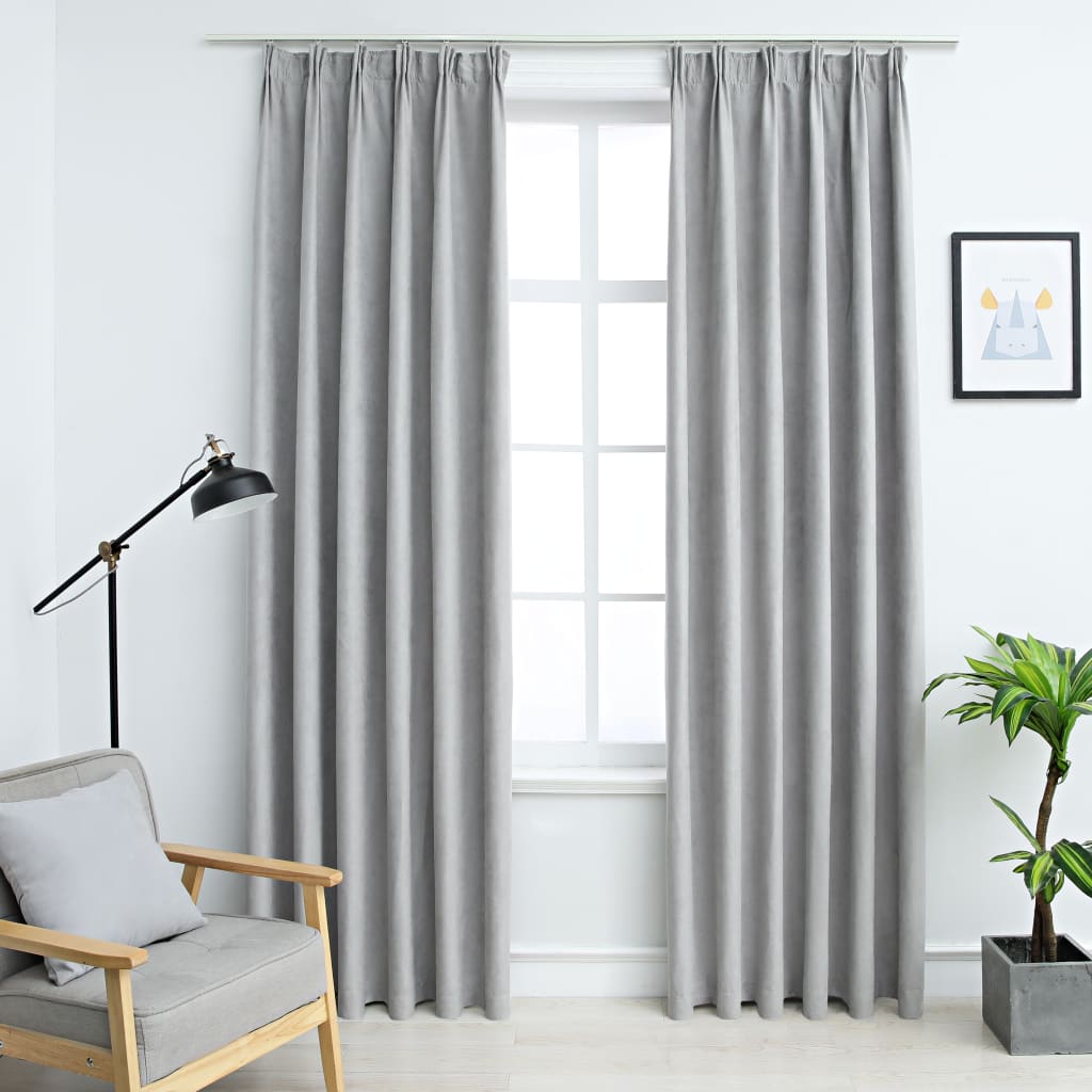 Blackout Curtains with Hooks 2 pcs Grey 140x245 cm - Merkel Designers