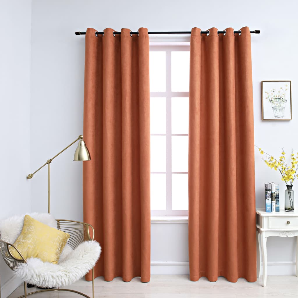 Blackout Curtains with Metal Rings 2 pcs Rust 140x175 cm - Design Hut